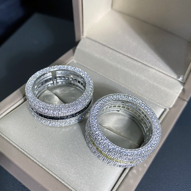 Hip Hop Wedding Rings Jewelry Princess Cut Yellow Topaz CZ Dia Sterg Sier Handmade Party Eternity Women Engagement Band Ring For Lover Gift