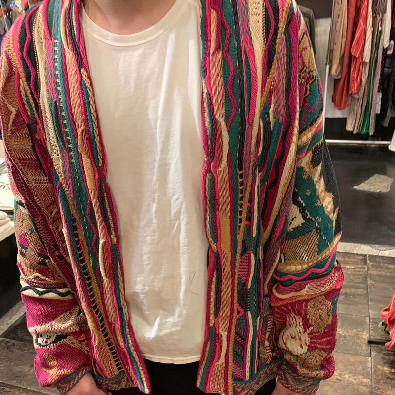 Men s Sweaters Japanese Kapital Vintage Heavy Industry Retro Long Sleeve V Neck Sweater Knitted Pullover Men Rose Red Thickened Loose Cardigan 220909