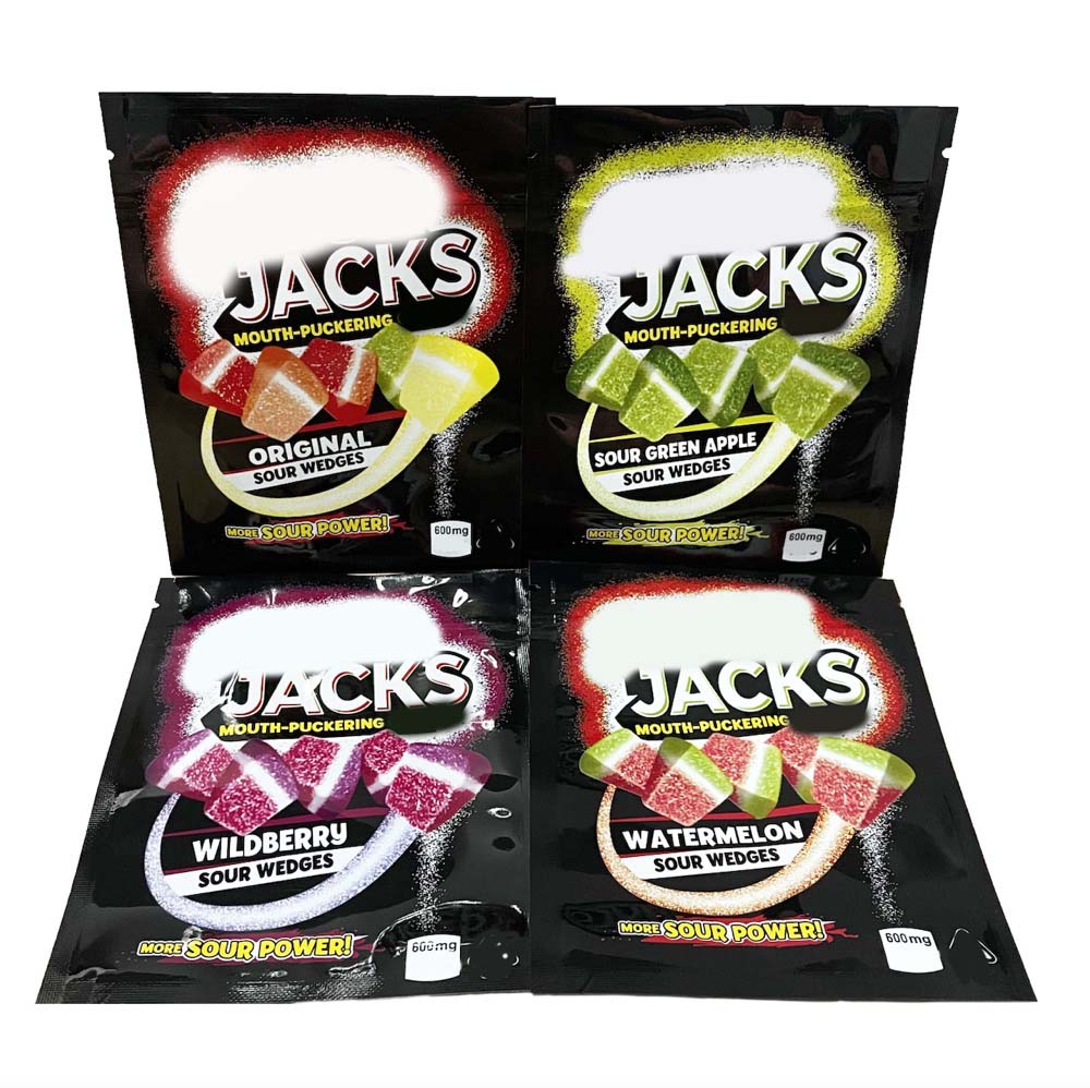 sour jacks edible mylar plastic mylar packaging bags empty gummies smell proof pouch wedges green apple watermelon wild berry candy bag
sour jacks edible mylar plastic mylar packaging bags empty gummies smell proof pouch wedges green apple watermelon wild berry candy bag