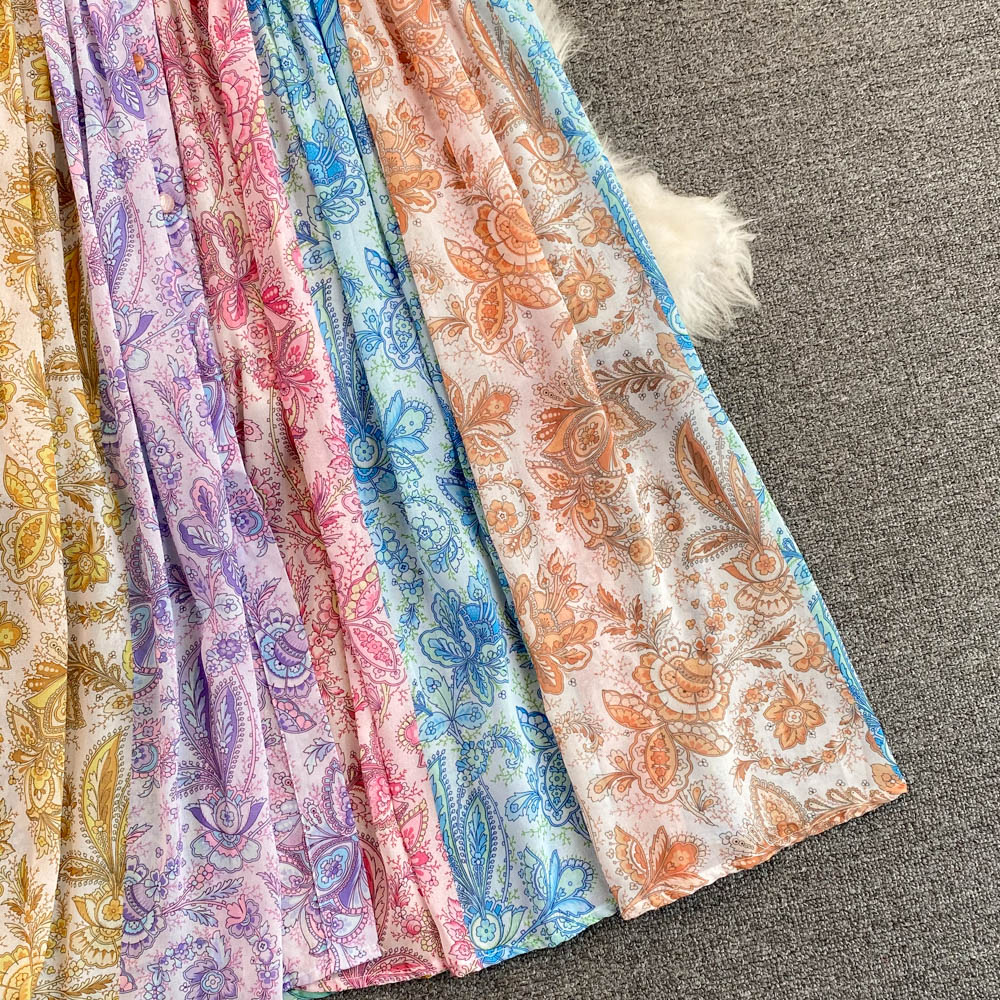 Women Dress Spring Stand Collar Puff Long Sleeve Vintage Print Floral Fashion Vestidos Tie Dye Long Party dress