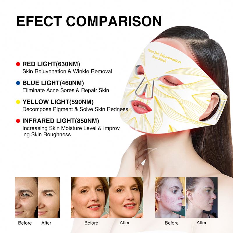 4-Color LED Facial Mask - Infrared Photon Therapy for Professional Skin Rejuvenation, Anti-Acne, and Wrinkle Removal - PDT Face Spa Mask
