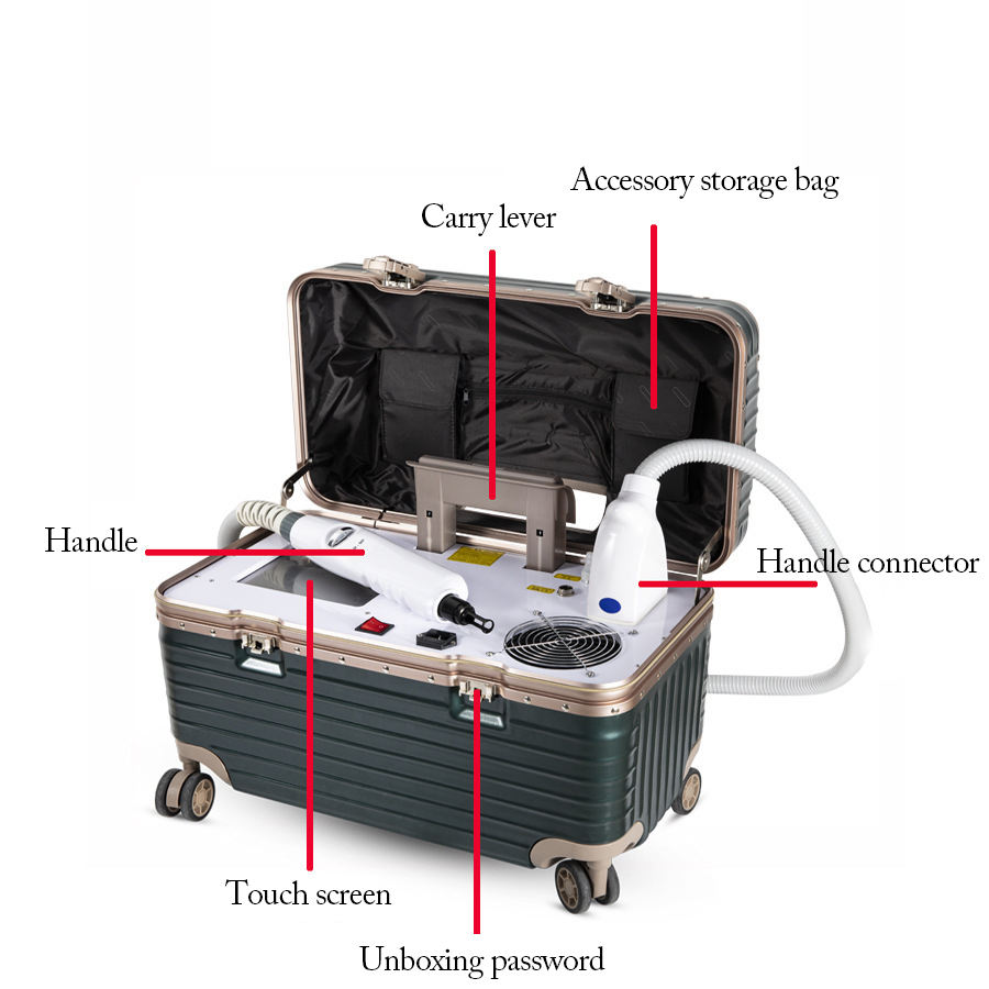 Portable 1064 532 Pull Rod Type Non-invasive Laser Eyebrow Washing Q Switched Nd Yag Laser Tattoo Removal Machine Factory Price