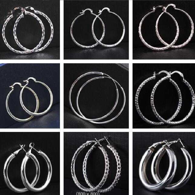 925 sterling silver Ear hoop earrings hyperbole big Ear ring mix 9 style 9pairs/lot fashion Jewelry