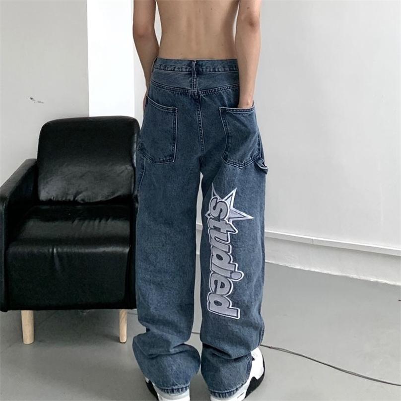 Autumn streetwear retro hip-hop letter embroidery jeans loose straight-leg pants wide-leg for men and women couples 220308 Stz
Autumn streetwear retro hip-hop letter embroidery jeans loose straight-leg pants wide-leg for men and women couples 220308 Stz