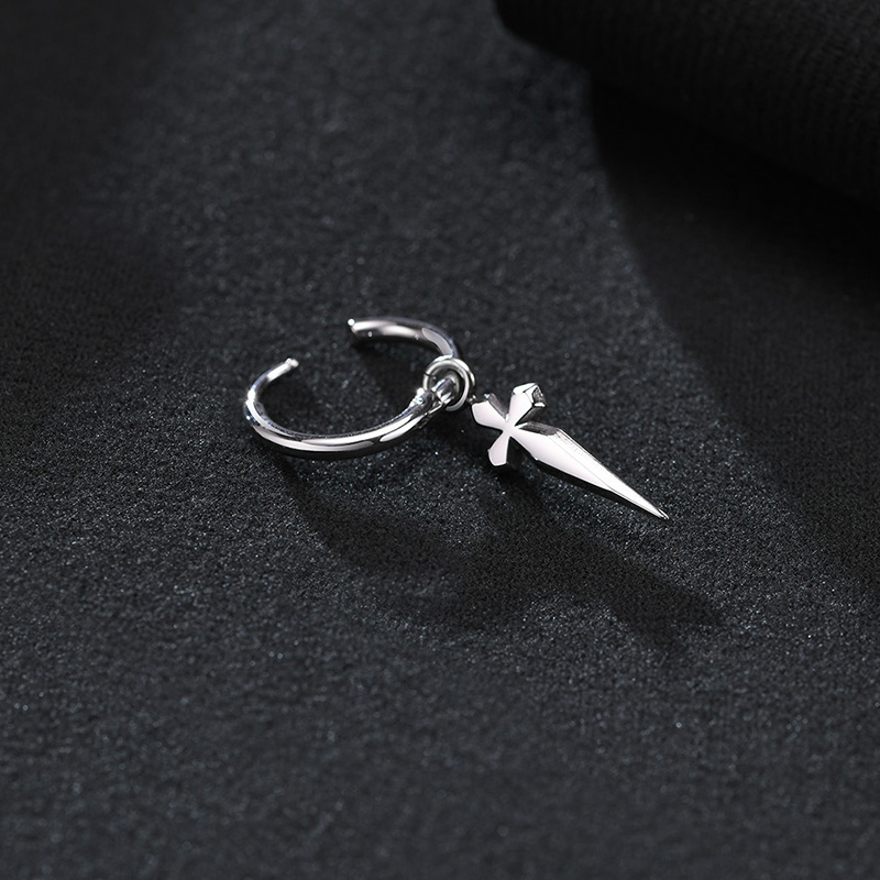 Men Hie Hoops Earring Minimal Sword Cross Dangles Earrings Stainless Steel Men's