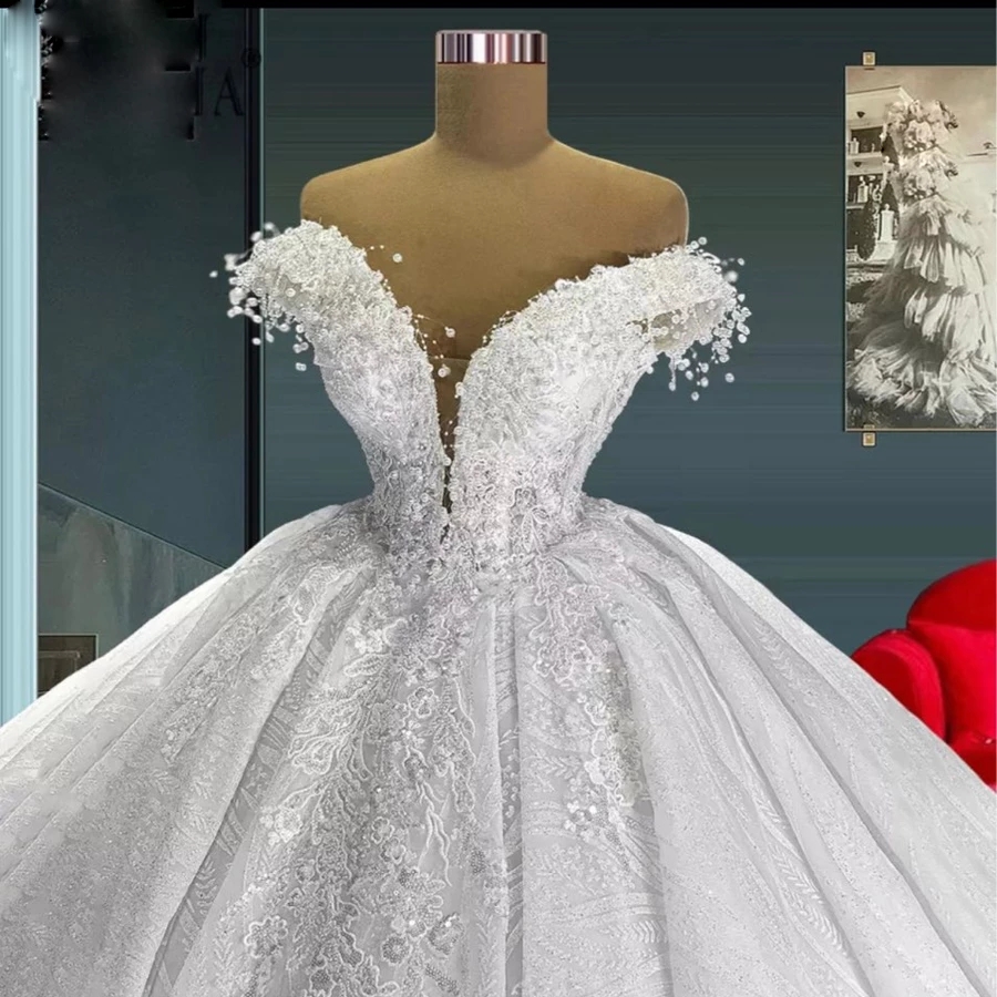 White Line Princess A Wedding Dresses Sweetheart Appliques Beads Pearls Mermaid Bridal Dress Lace Up Back Custom Made Vestido De Noiva ppliques
