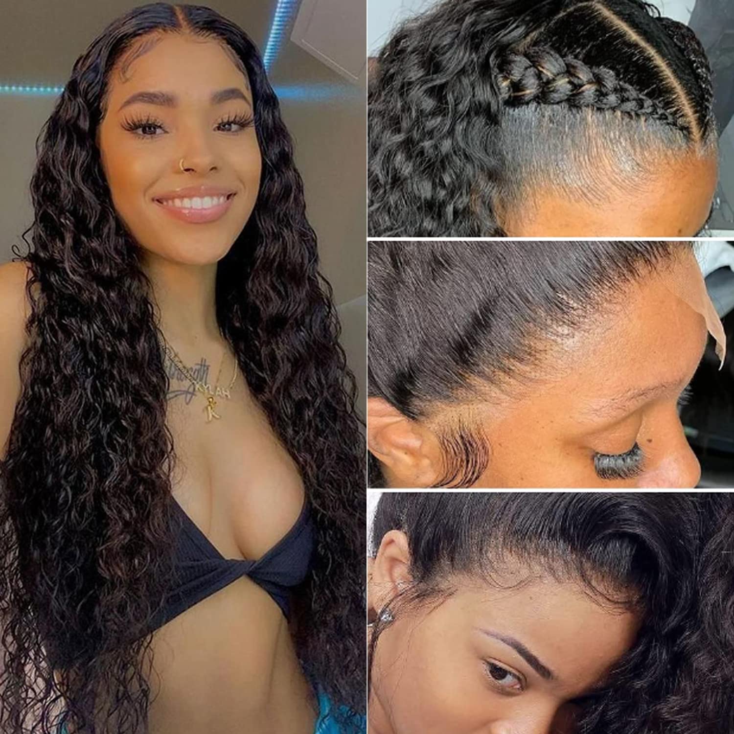 HD Transparent Lace Front Human Hair Wigs For Black Women Mongolian water wave Curly 360 Frontal Wig Perrque Pre Plucked Deep Full And Thick 150%