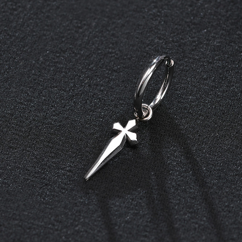 Men Hie Hoops Earring Minimal Sword Cross Dangles Earrings Stainless Steel Men's