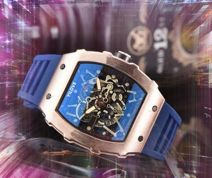 Hop Hip Iced Out Srew Case Watch Men 43mm Fashion Quartz Imported Movement Clock Steel Band Gifts Tape Rubber Belt Sports Popular Skeleton Hardex Glass Wristwatches