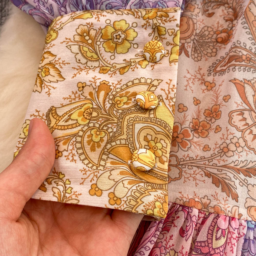 Women Dress Spring Stand Collar Puff Long Sleeve Vintage Print Floral Fashion Vestidos Tie Dye Long Party dress