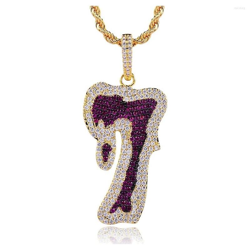 Pendant Necklaces Iced Out Chain 18K Gold Plated Fully Zirconia Simulated Diamond Number 7 Personality Hip Hop Pendent Necklace For Men