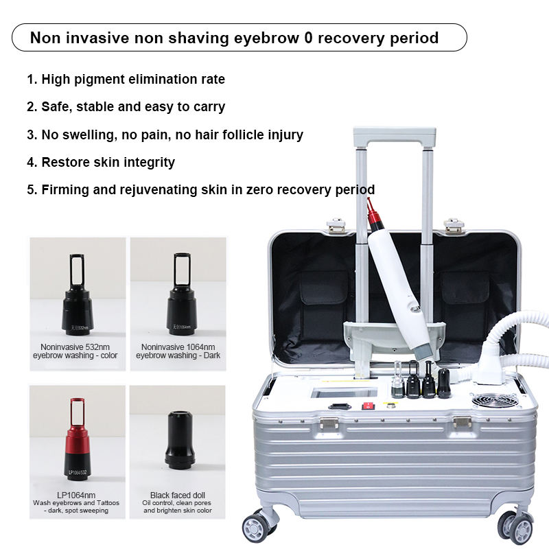 Portable 1064 532 Pull Rod Type Non-invasive Laser Eyebrow Washing Q Switched Nd Yag Laser Tattoo Removal Machine Factory Price