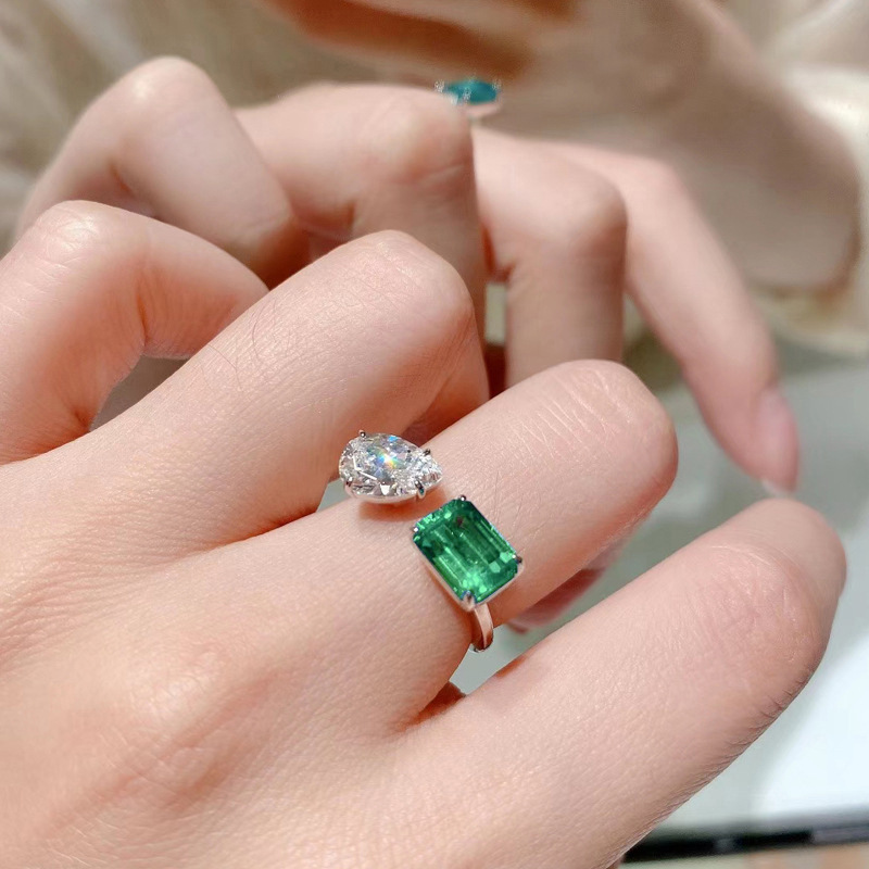 Sterling Sier Emerald Rings - Adjustable Water Drop CZ Gemstone Ring, Fashion Jewelry Women, Party & Wedding, Lightweight for Daily Use Free