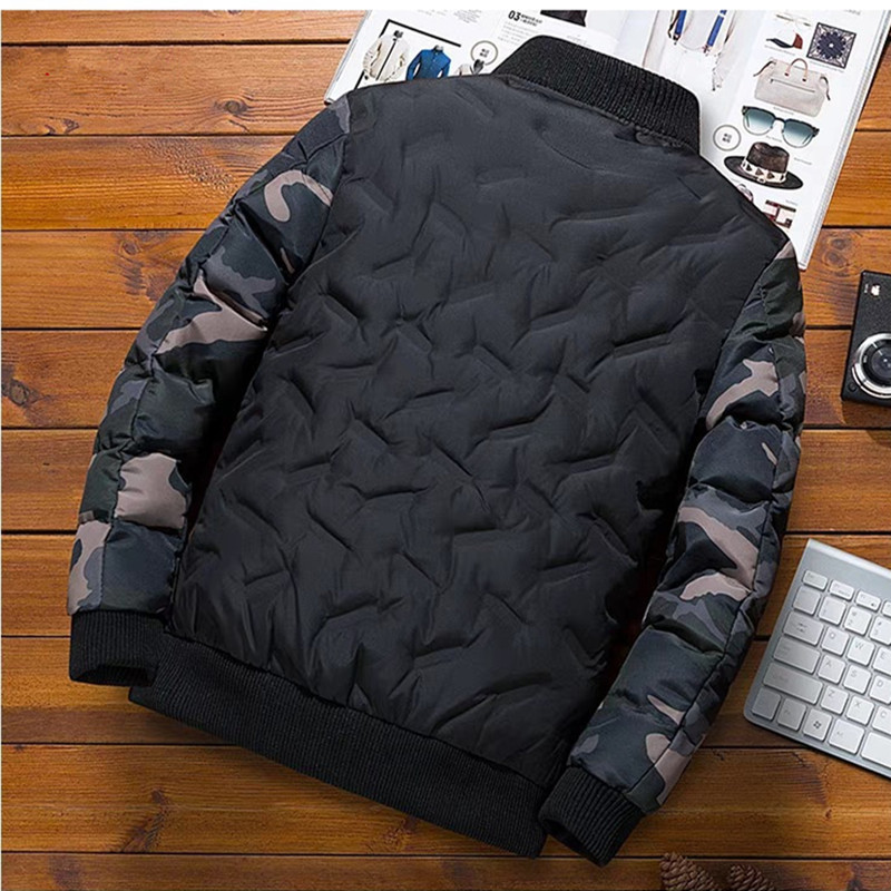 Men's Down Parkas Men Winter Baseball Jacket Camouflage Patchwork Cotton Coats Slim Fit College Warm Jackets Men's Stand Collar Outwear Coat