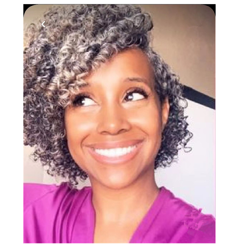 Short afro silver grey hair kinky curly bun ponytail hairpiece drawstring more whitish gray african extension fashion for young 100g 120g 140g