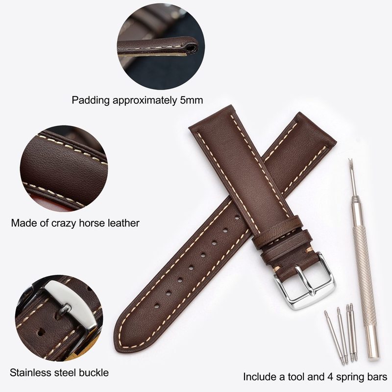 Watch Bands WOCCI Genuine Leather Strap 14mm 16mm 18mm 19mm 20mm 21mm 22mm 23mm 24mm Replacement for Men Women Wristwatch 220912