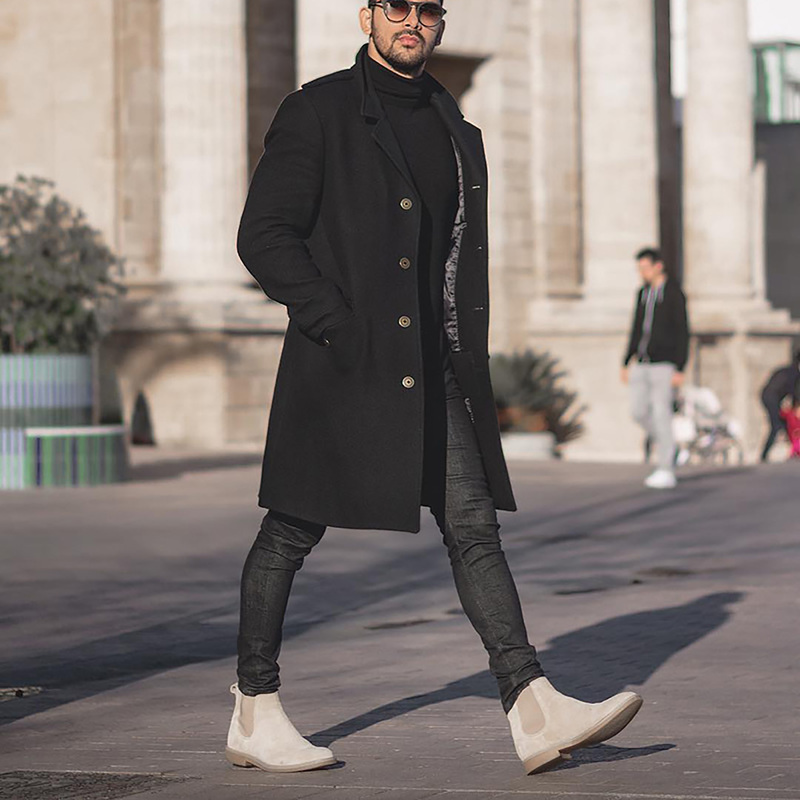 Men's Wool Blends Casual Down Winter Solid Color Jacket Men Padded Parka Woolen Coat High Quality Medium Long Thick Keep Warm Snow Slim Fit Jacke