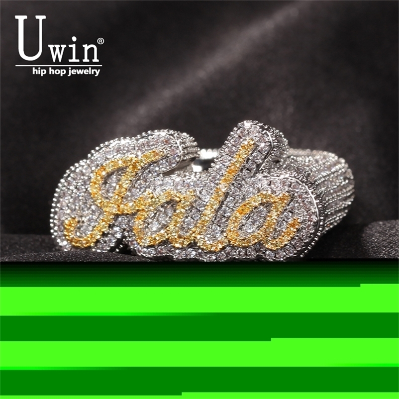 Wedding Rings Uwin Custom Name Script Font Luxury Full Iced Out AAA Cubic Zirconia Hiphop Band Personalized Rapper Style Jewelry 220912