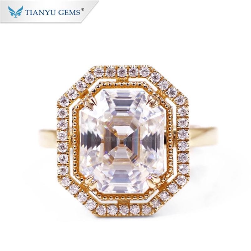 Wedding Rings Tianyu Gems Luxury Diamonds Rose Gold 14k/18k/PT950 Women 11x9mm Asscher OMC Cut DEF Moisssanite Vintage Engagement Ring 220912