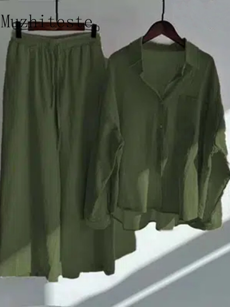 Women's Two Piece Pants 2-piece Oversize Cotton and Linen Shirt Slacks Suit Set of Fashion Pieces for Women Tracksuit 220912