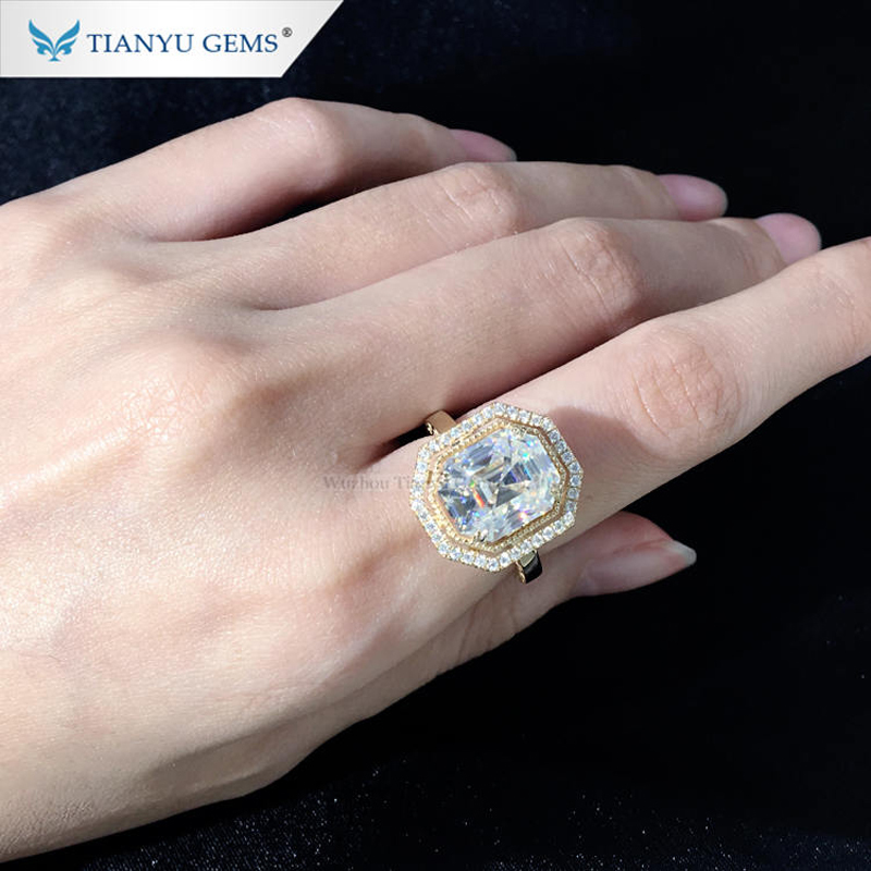 Wedding Rings Tianyu Gems Luxury Diamonds Rose Gold 14k/18k/PT950 Women 11x9mm Asscher OMC Cut DEF Moisssanite Vintage Engagement Ring 220912