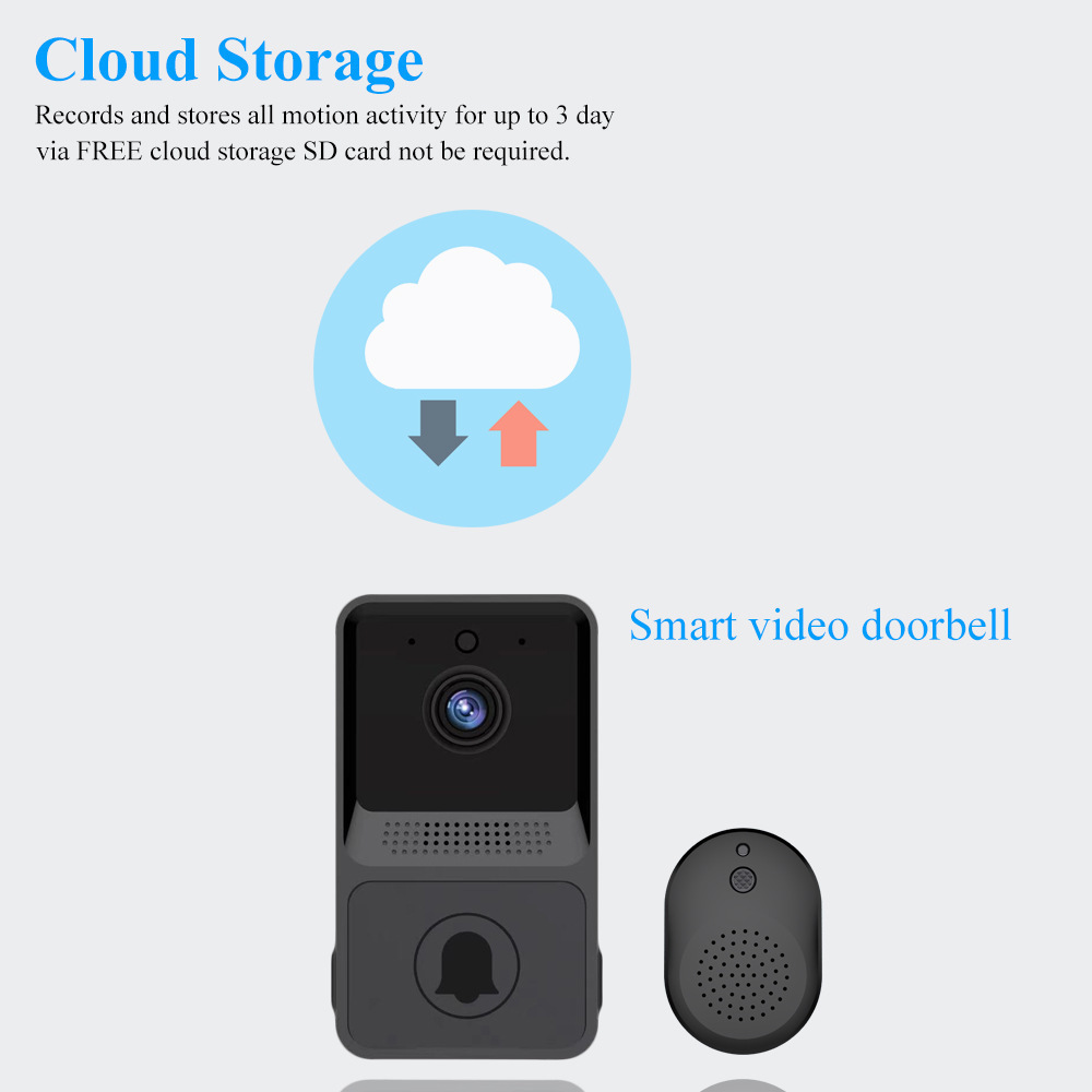 Wireless Doorbell Camera with Chime WiFi Video Doorbells Home Security Door Bell Kits Cloud Storage