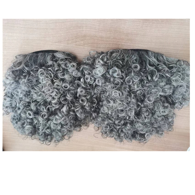 Short afro silver grey hair kinky curly bun ponytail hairpiece drawstring more whitish gray african extension fashion for young 100g 120g 140g