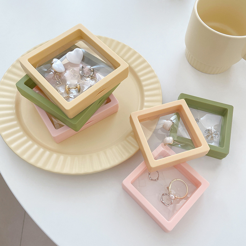 Jewelry Boxes 10pcs/lot Plastic Jewelry Box Transparent Stands 3D Pink Yellow Colorful Picture Frame PE Membrane Floating Display Case Holder 220912