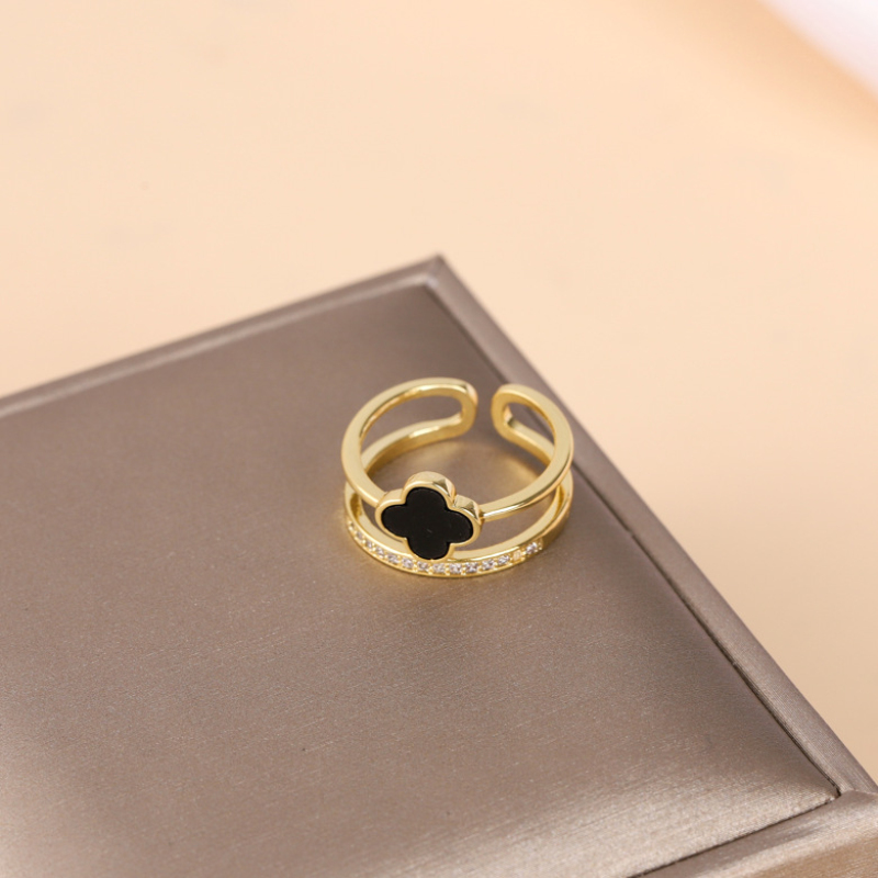 Luxury Adjustable Stainless Steel Clover Ring Jewelry for Women Wedding Gift