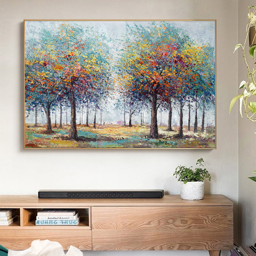 Modern Landscape Wall Art with 3D Abstract Trees - HD Canvas Print for Home Decoration