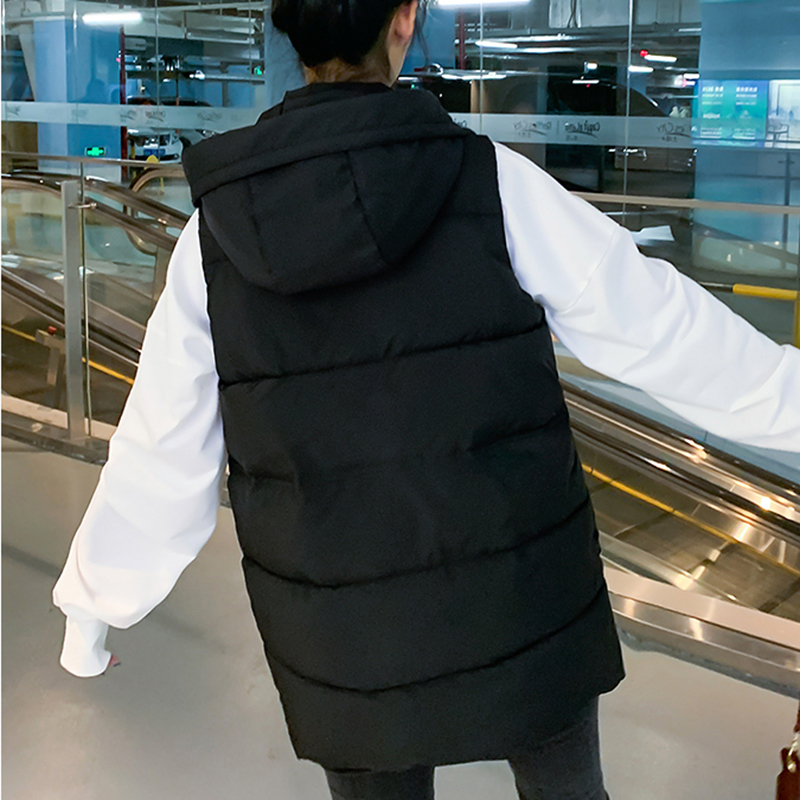 Women's Down Parkas Long Vest Coat Women Fashion Warm Sleeveless Parkas Hooded Solid Loose Female Waistcoat Casual Outerwear Jacket Top 220909