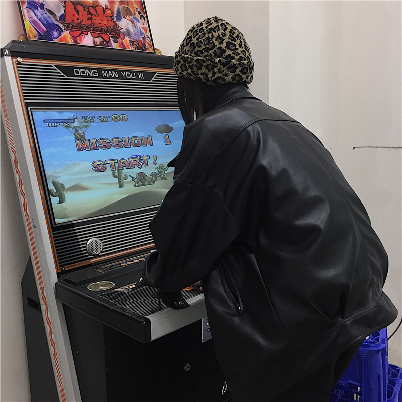 Men's Leather Faux Leather IEFB /men's wear Autumn fashion streetwear Black PU Leather oversize Jacket Loose Zipper Korean hip hop coat 9Y11