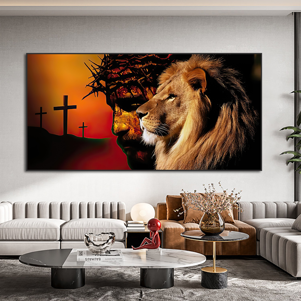Abstract Wild Lion Canvas Painting With Jesus Nordic Animal Posters And Prints Wall Art Picture For Home Decoration