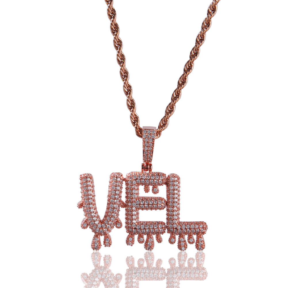 TopBling A-Z Custom Name Letters Pendant Necklace Waterdrop Bling Simulated Diamond 18K Real Gold Plated Hip Hop Jewelry