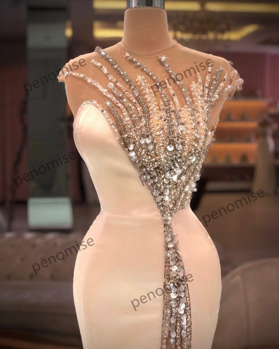 Sexy Mermaid Pink Prom Dresses Cap Sleeves Illusion Crystal Beading Or Length Side Split Evening Party Gowns Special Ocn Wears 6660306