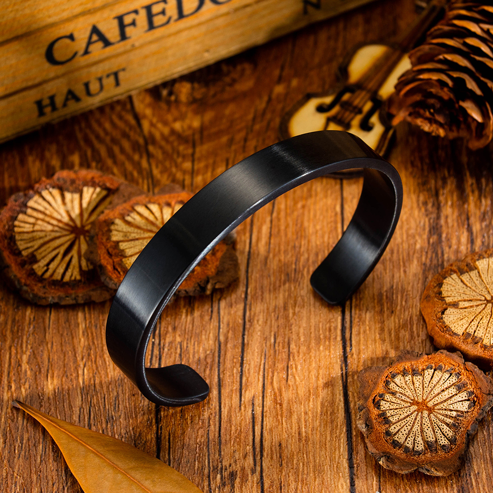 316L Stainless Steel Cuff Bangle Women Men Students Bracelet Jewelry No Fade Silver Black Color