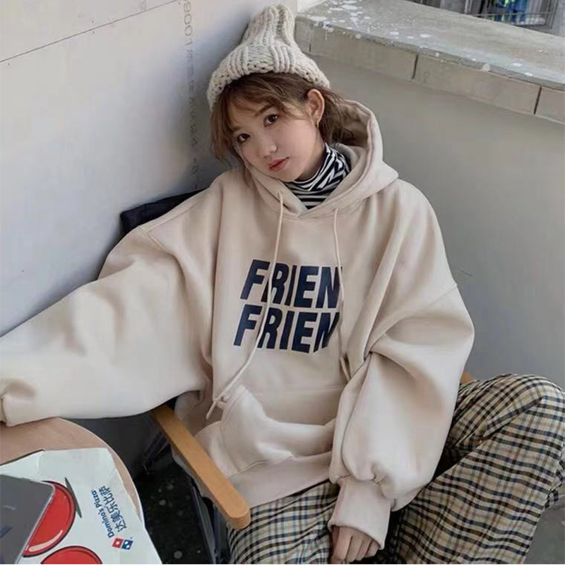 Women s Hoodies Sweatshirts Korean Fashion Grey Loose Fleece Pullover Vintage Pocket Letter Printing Sweatshirt Lazy Casual Raglan Sleeves Hoodie Autu