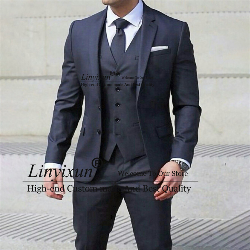 Men's Suits Blazers Black Business Suits For Men Slim Fit 3 Pieces Sets Wedding Groom Prom Tuxedo Formal Male Office Blazer Vest Pants Costume Ho
