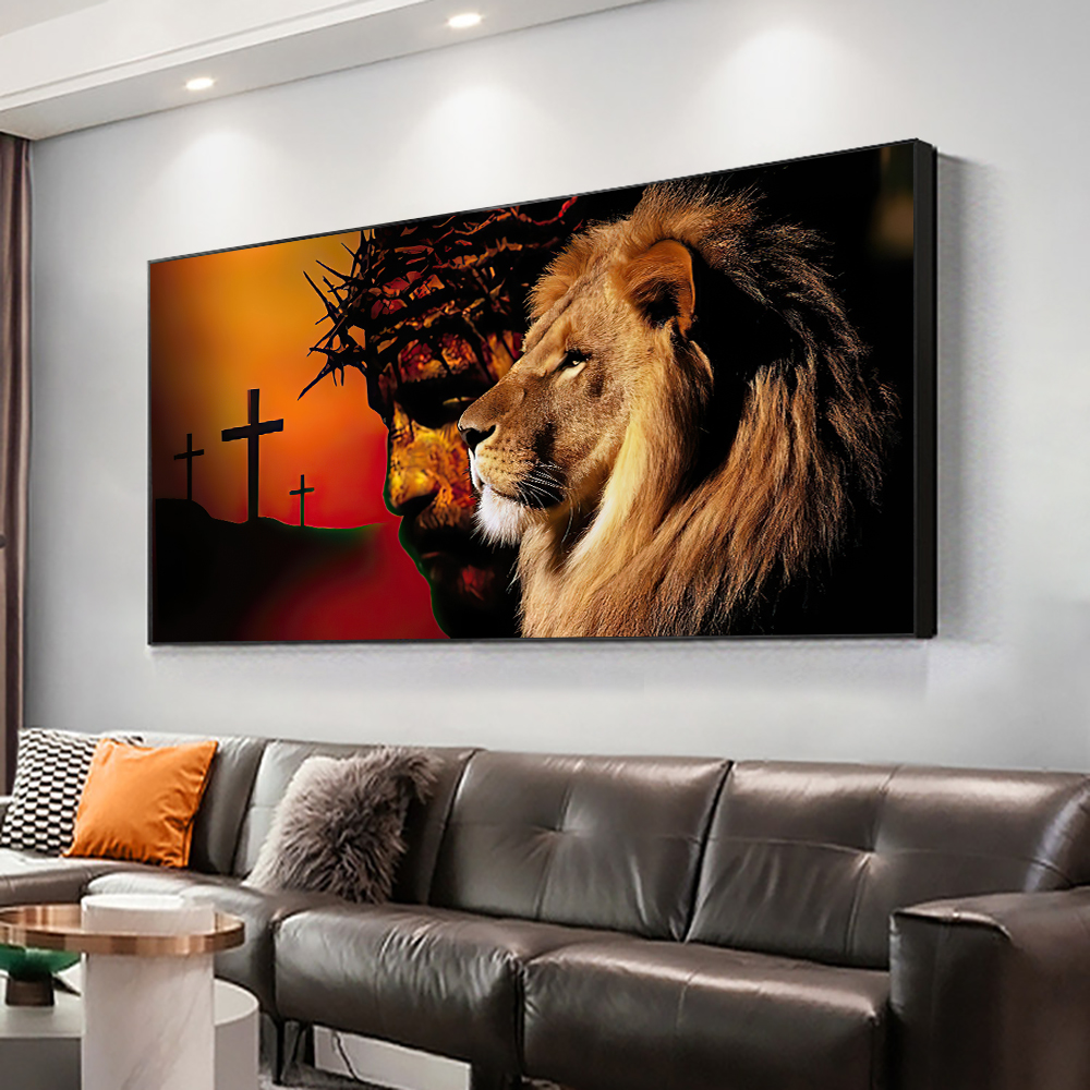 Abstract Wild Lion Canvas Painting With Jesus Nordic Animal Posters And Prints Wall Art Picture For Home Decoration