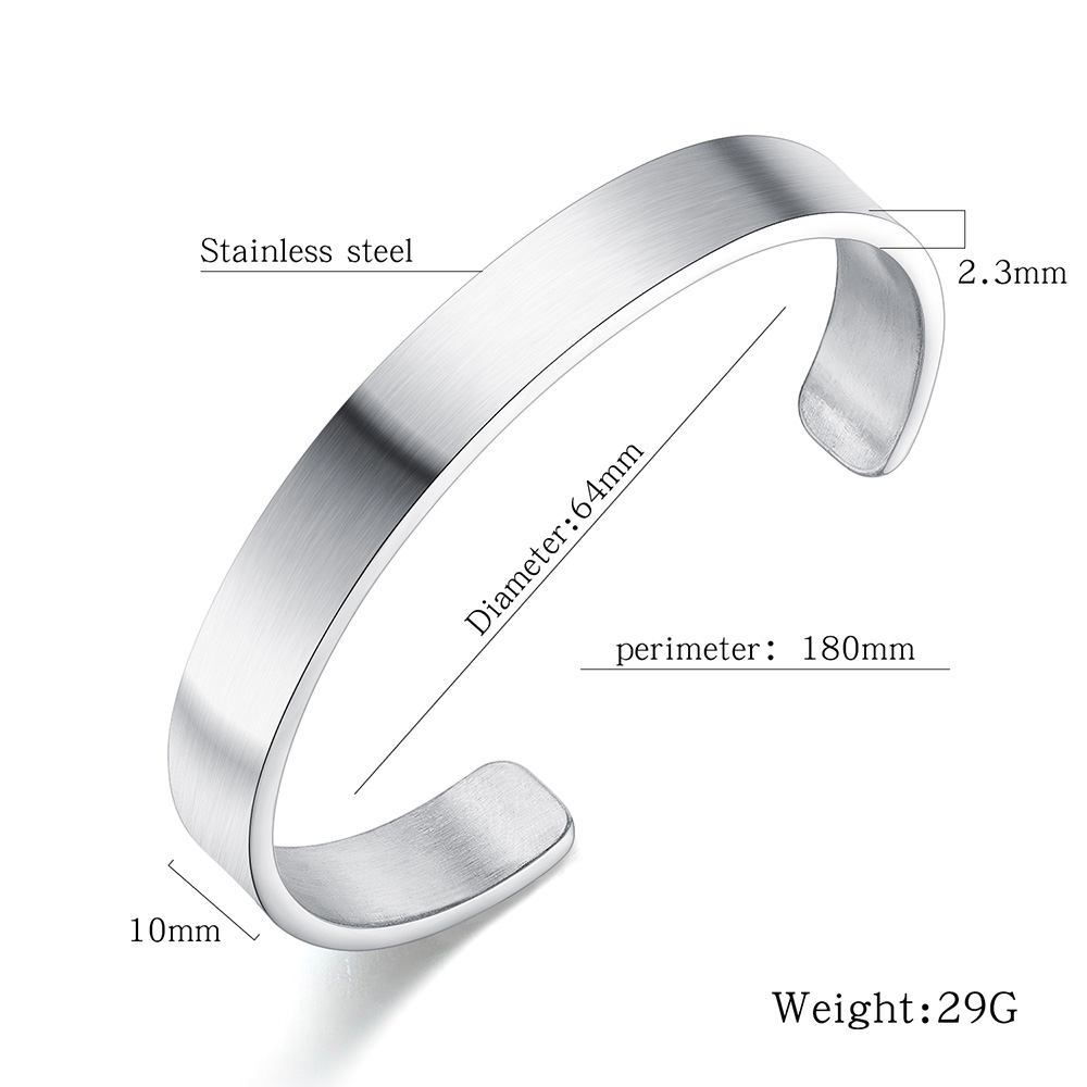 316L Stainless Steel Cuff Bangle Women Men Students Bracelet Jewelry No Fade Silver Black Color