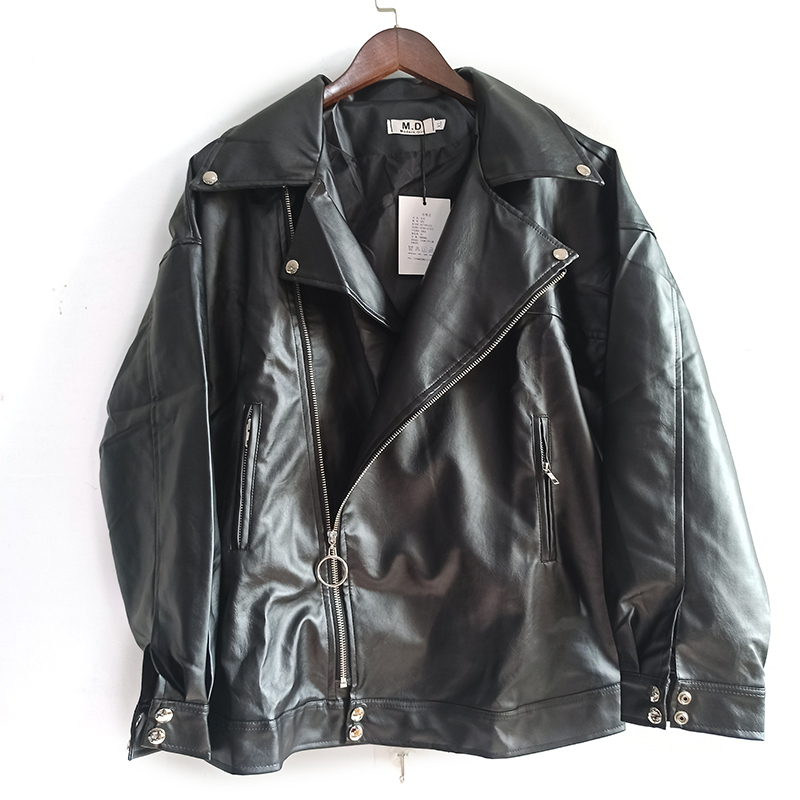 Men's Leather Faux Leather IEFB /men's wear Autumn fashion streetwear Black PU Leather oversize Jacket Loose Zipper Korean hip hop coat 9Y11