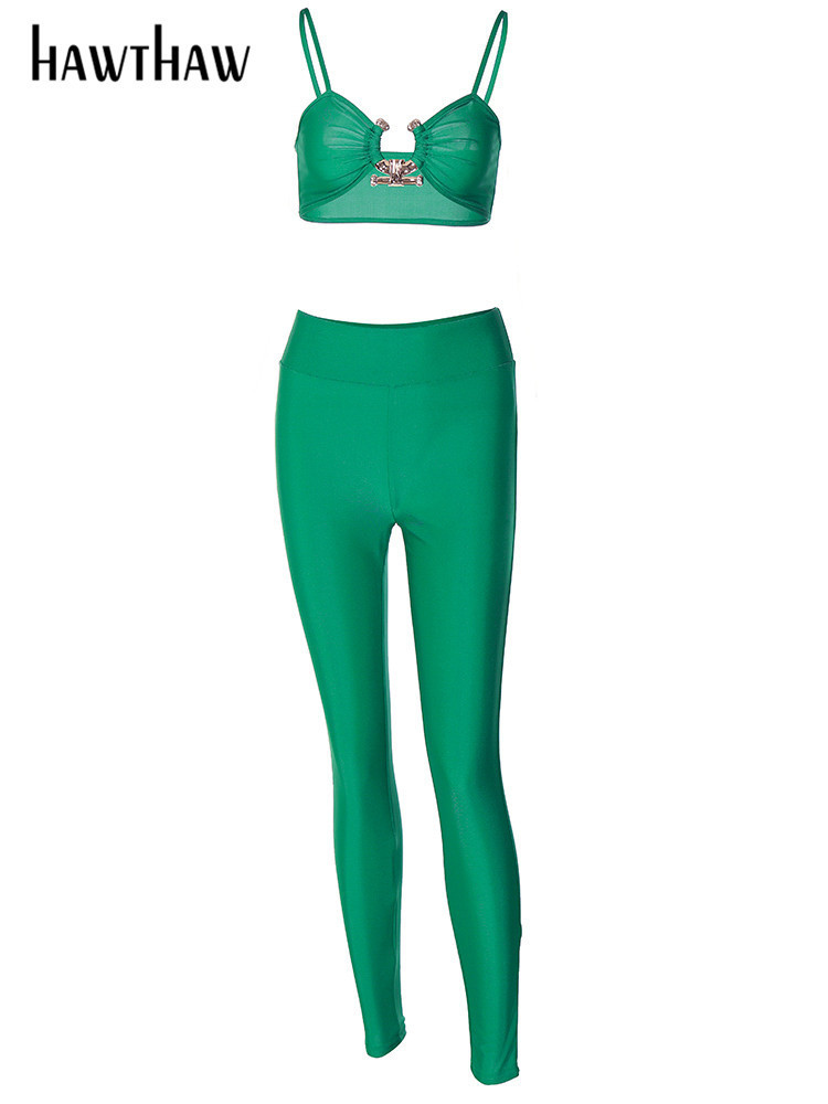 Women's Two Piece Pants Hawthaw Women Sexy Crop Tank Tops Long Pants Two Piece Set Suit Club Outfits Summer Clothes Wholesale Items For Business 