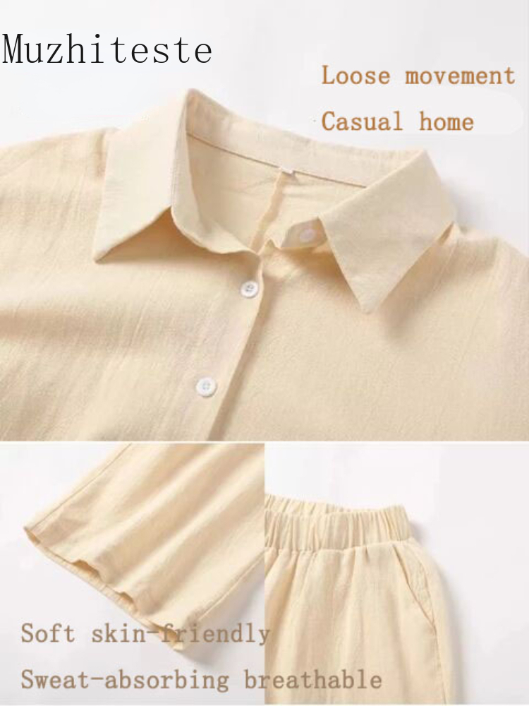 Women's Two Piece Pants 2-piece Oversize Cotton and Linen Shirt Slacks Suit Set of Fashion Pieces for Women Tracksuit 220912