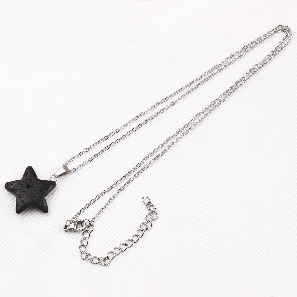 Cross Star Hexagonal Prism Black Lava Stone Necklace Aromatherapy Essential Oil Perfume Diffuser Pendant Necklace Women men Jewelry