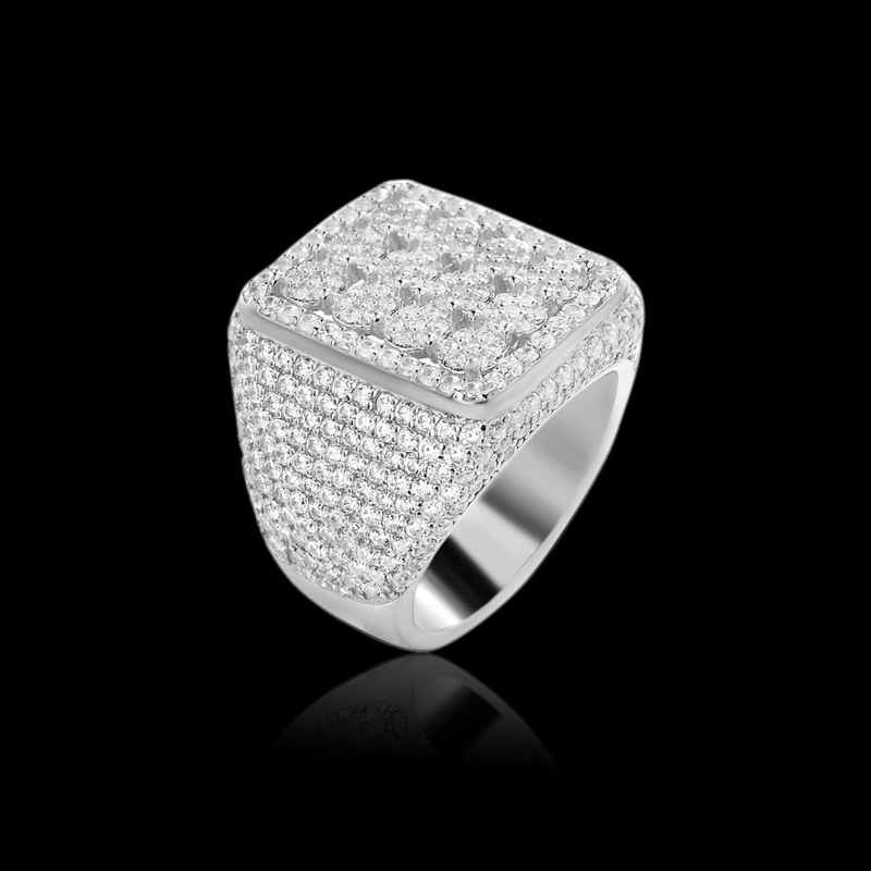 Wedding Rings JEWE S925 Sterling Silver Hip Hop Jewelry Square Iced Out White Gold Plated Platform Diamond Crystal CZ Bling Ring for Men 220912