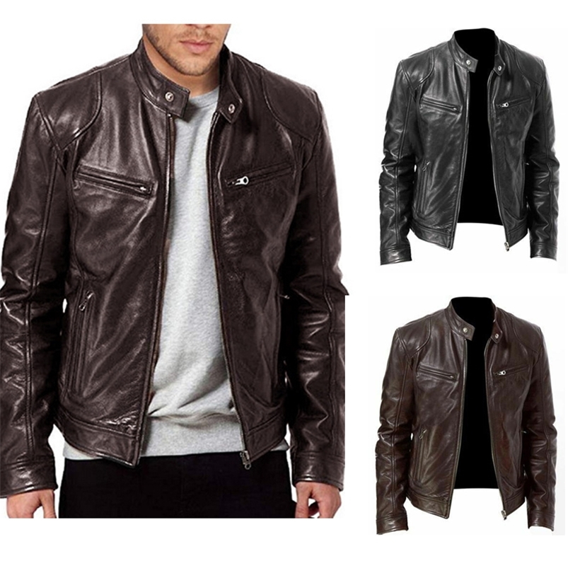Men's Leather Autumn Casual Fashion Stand Collar Slim PU Jacket Solid Color Men Anti-wind Motorcycle 220912