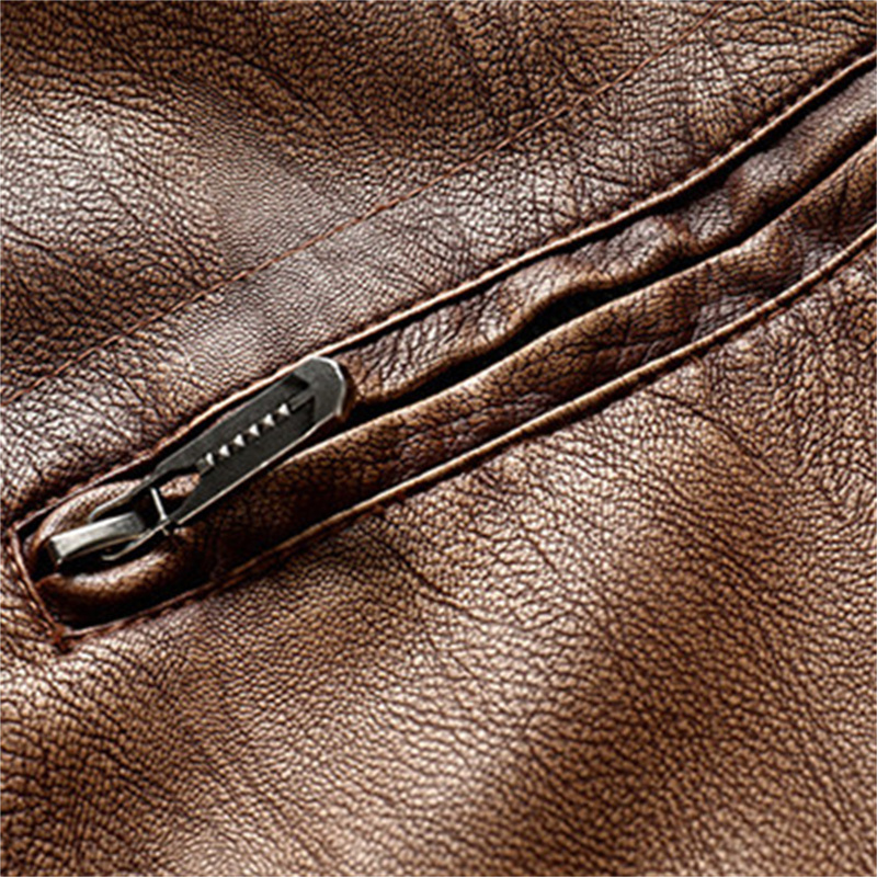 Men's Leather Faux Leather AIOPESON Fleece PU Mens Leather Jacket Solid Color Pocket Zipper Stand Collar Button Men's Jacket Autumn Winter F