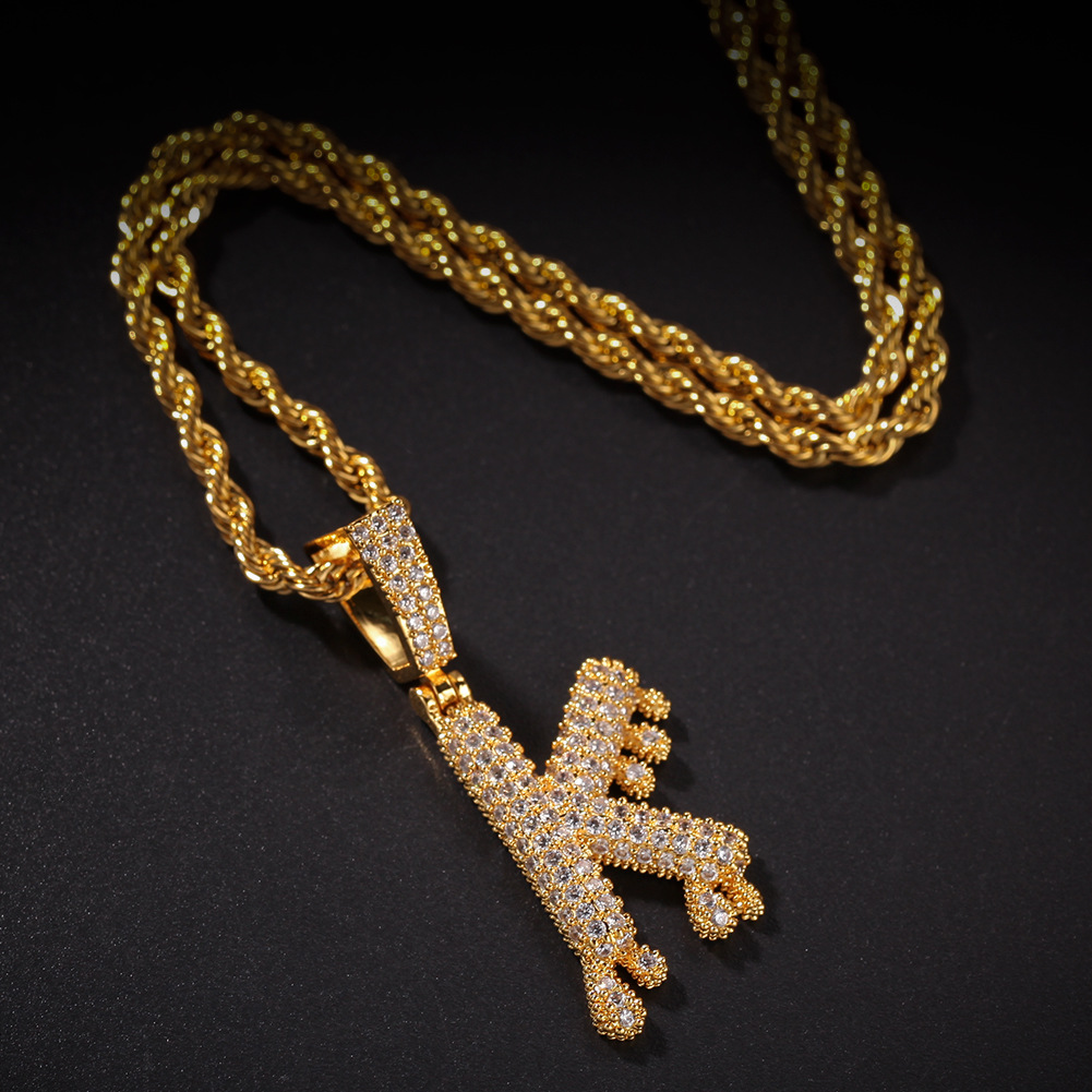 TopBling A-Z Custom Name Letters Pendant Necklace Waterdrop Bling Simulated Diamond 18K Real Gold Plated Hip Hop Jewelry