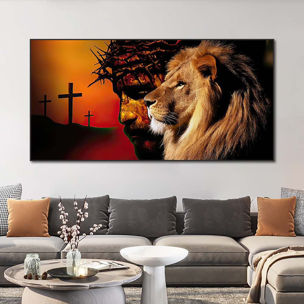 Abstract Wild Lion Canvas Painting With Jesus Nordic Animal Posters And Prints Wall Art Picture For Home Decoration