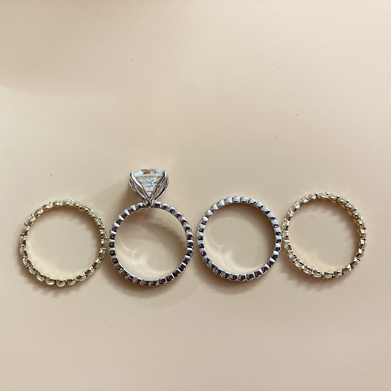 Wedding Rings Custom S925/9K/10K/14K/18K/PT950 Cushion Cut Engagement Ring Sets 220912